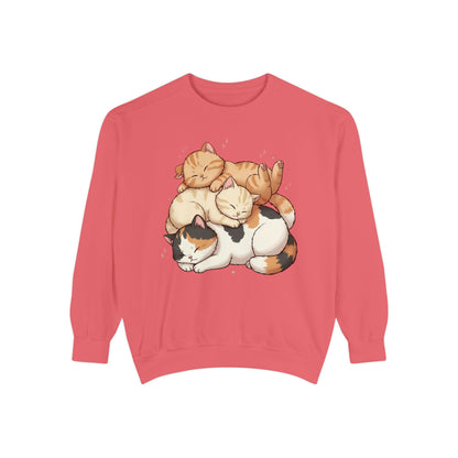 3 Cute Sleeping Cats Cozy Graphic Unisex Crewneck Sweatshirt style 1
