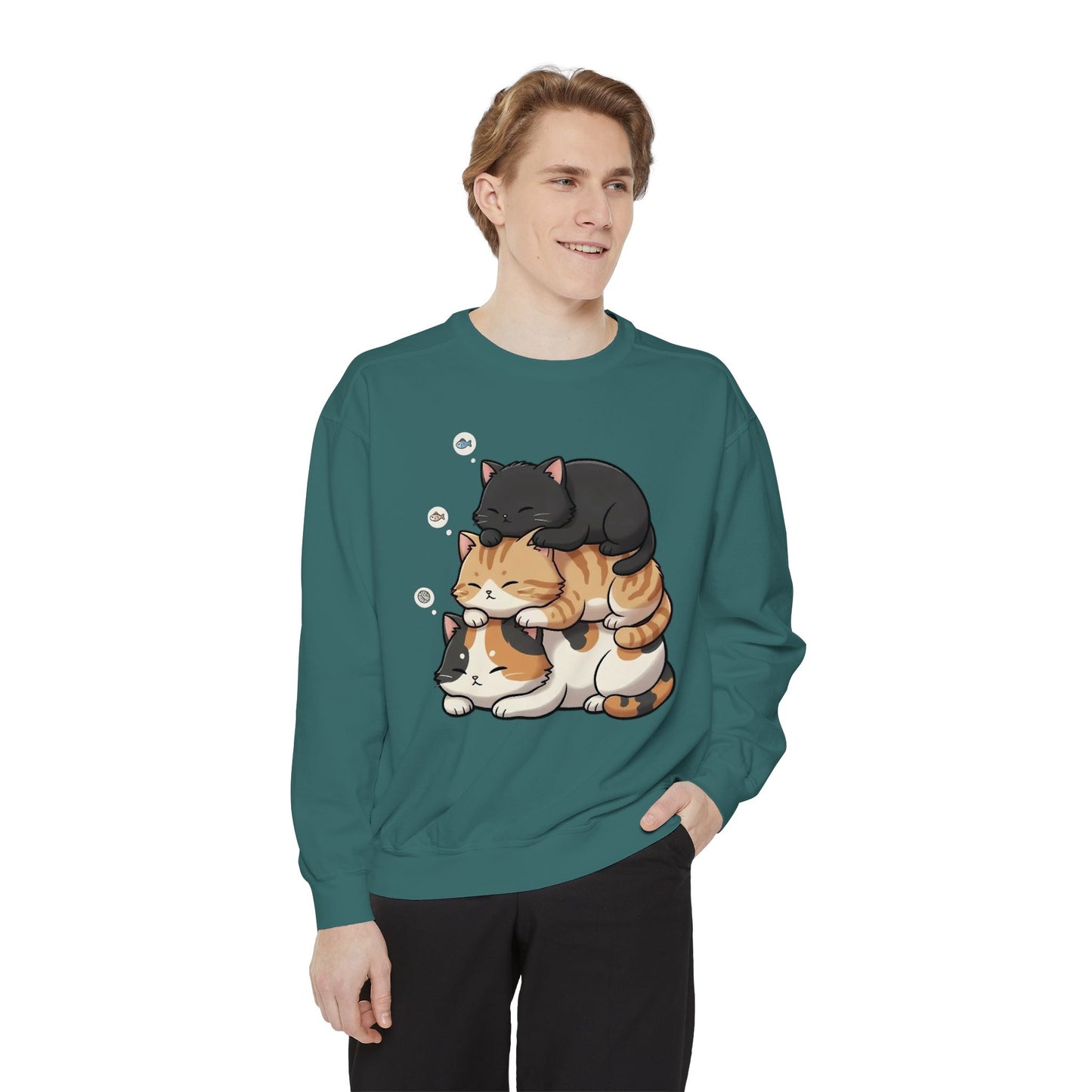 3 Cute Sleeping Cats Cozy Graphic Unisex Crewneck Sweatshirt style 8