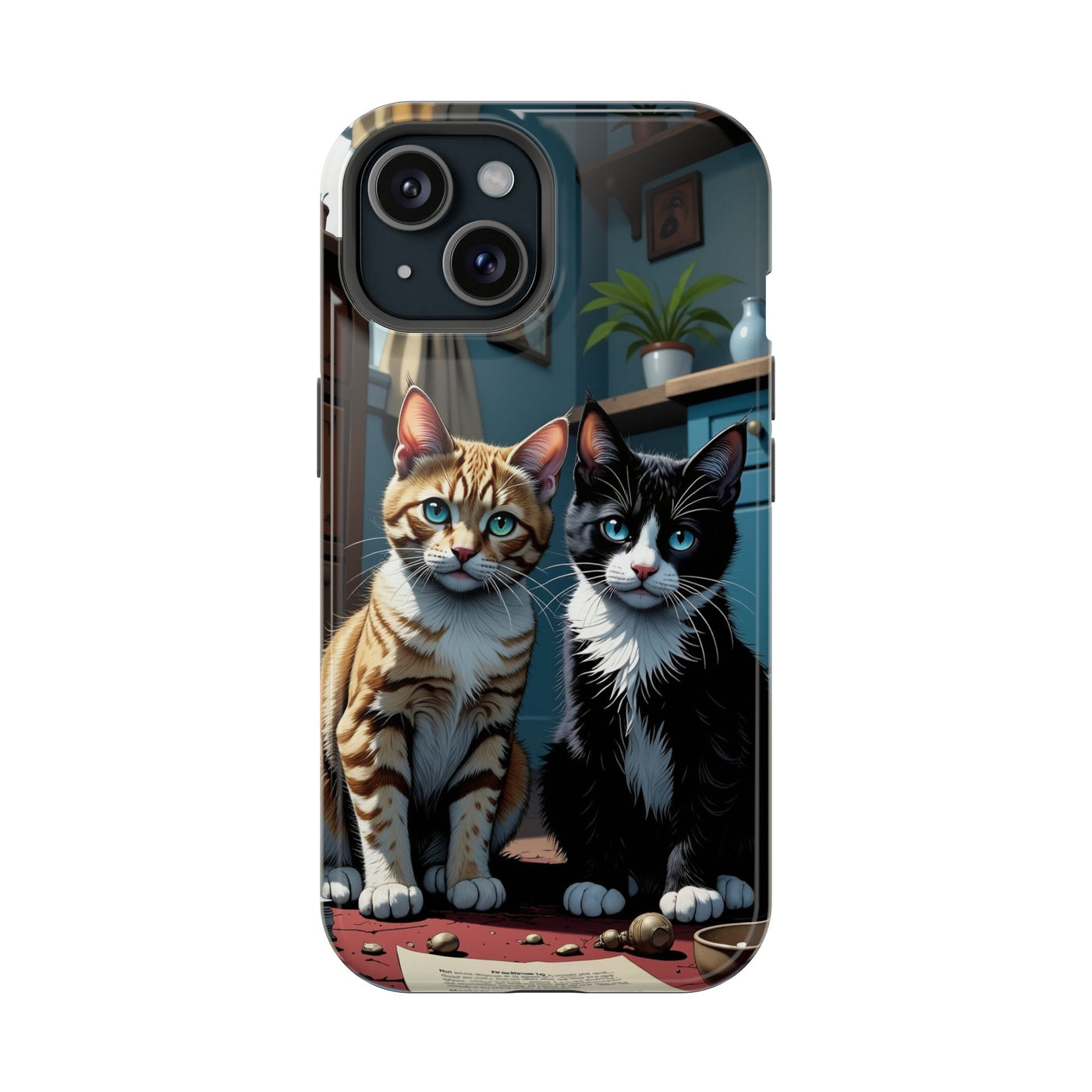 Cute Cats Magnetic Phone Case comic style 4, Cat Lover Gift, Impact-Resistant iPhone Case, Funny Pet Accessory, Unique Animal Design