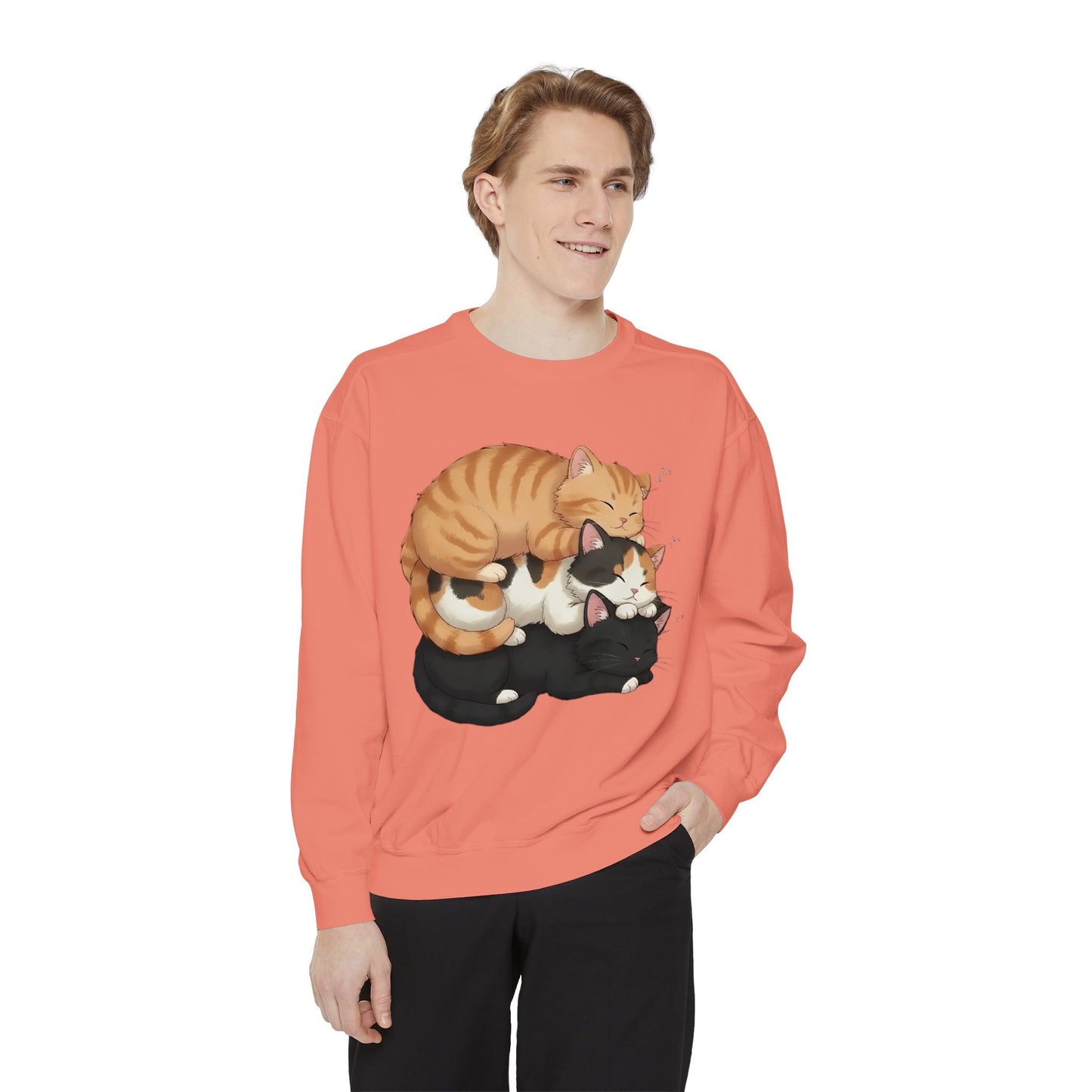 3 Cute Sleeping Cats Cozy Graphic Unisex Crewneck Sweatshirt style 5