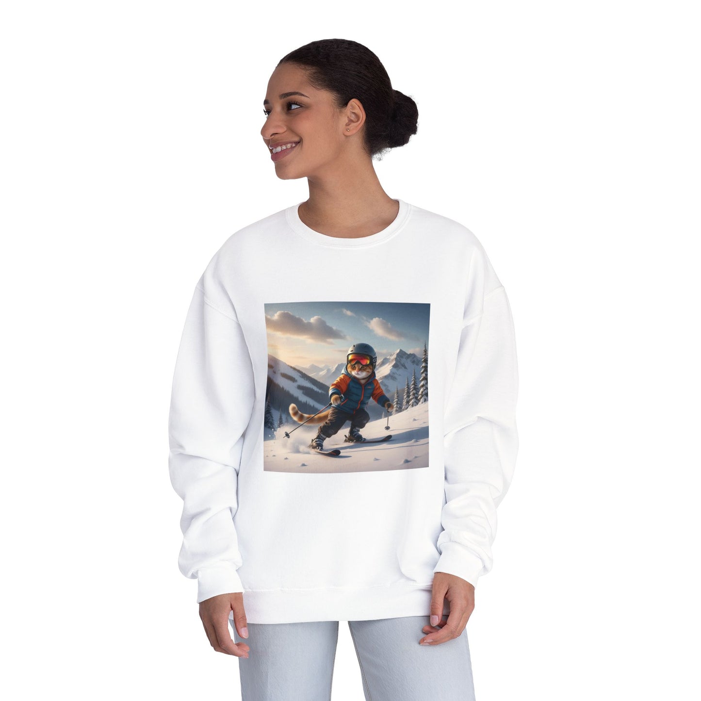 Skiing Cat Graphic Unisex NuBlend Crewneck Sweatshirt