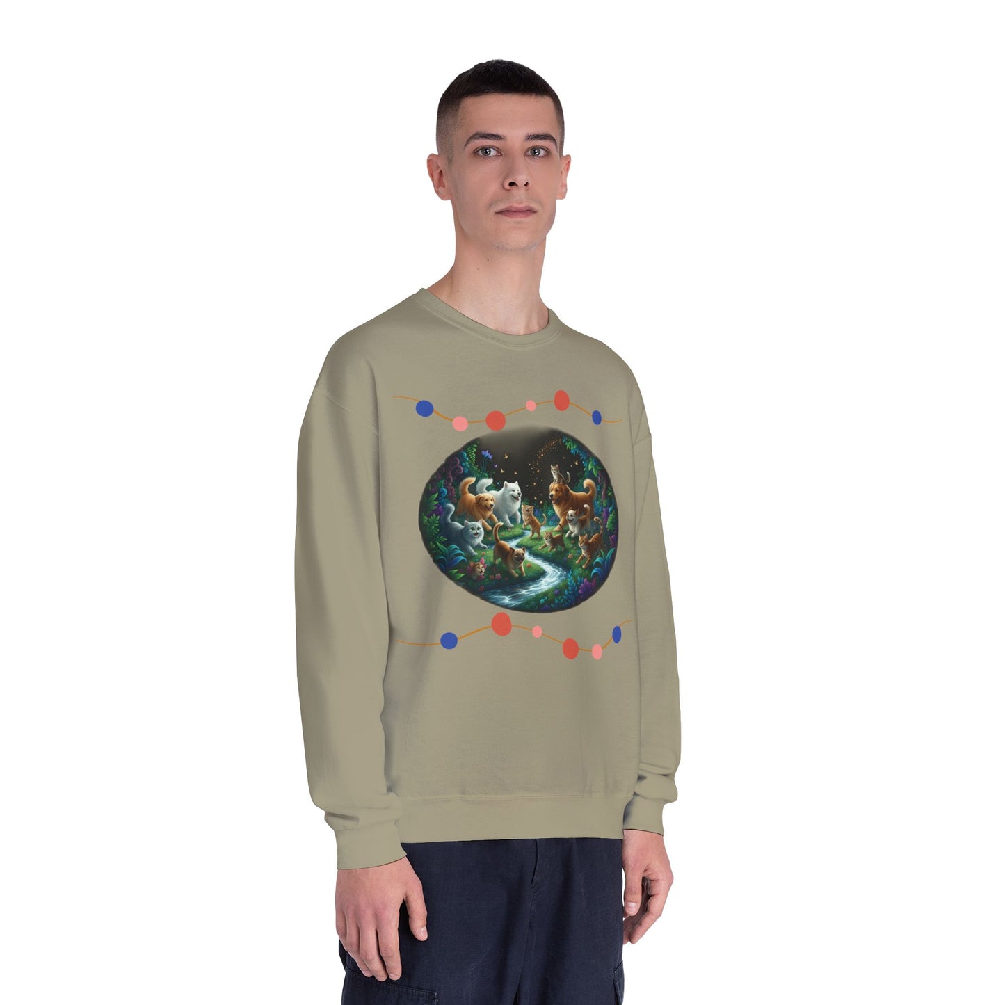 Cats & Dogs Happy Garden Unisex NuBlend Crewneck Sweatshirt style 1