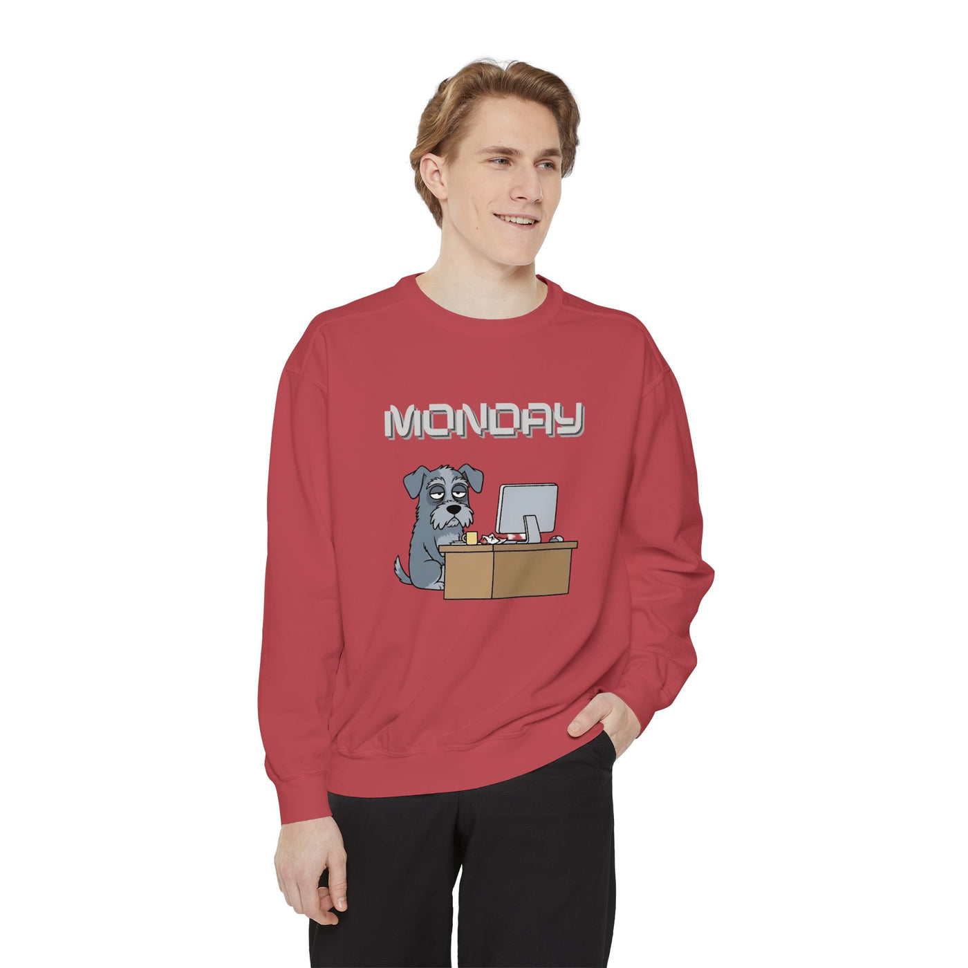 Monday Face Dog Stares Blankly Unisex Crewneck Sweatshirt style 2