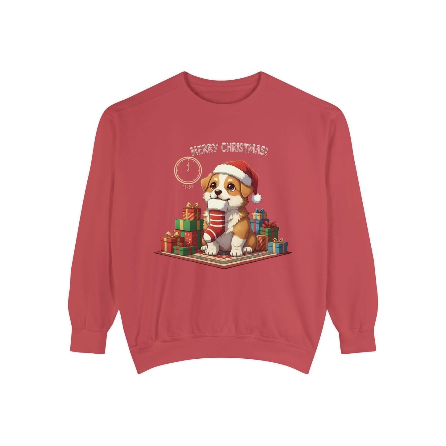 Puppy wait for Christmas presents Unisex Crewneck Sweatshirt style 1