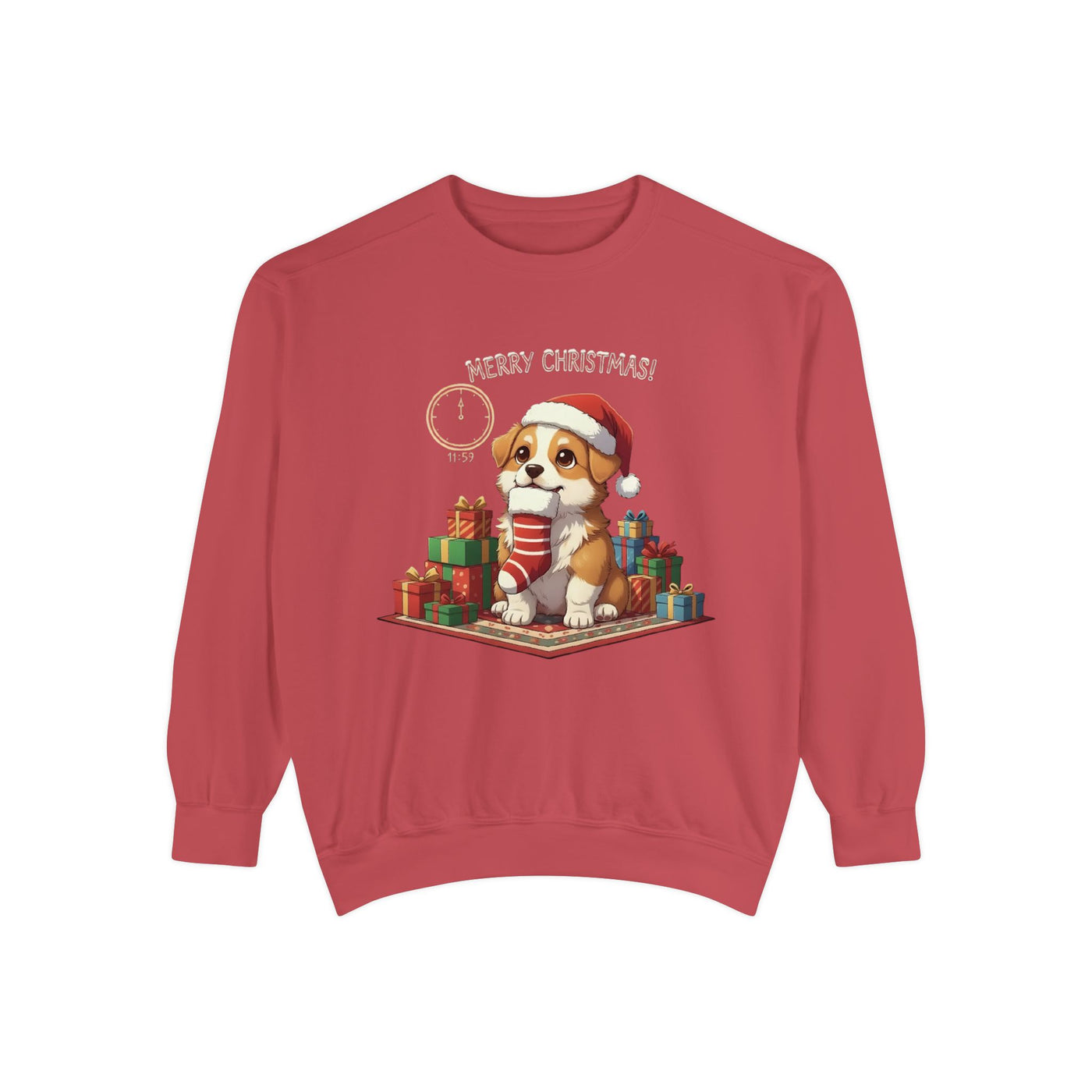 Cute Puppy waiting for Christmas presents style 1 Cozy Graphic Unisex Crewneck Sweatshirt