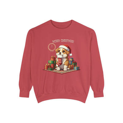Cute Puppy waiting for Christmas presents style 1 Cozy Graphic Unisex Crewneck Sweatshirt