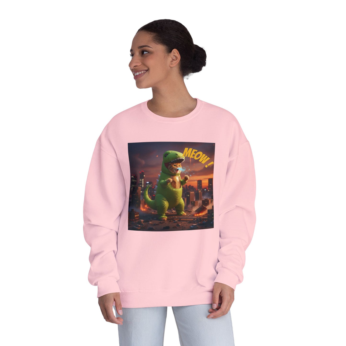 Tyrannosaurus Cat in city Unisex NuBlend Sweatshirt style 2