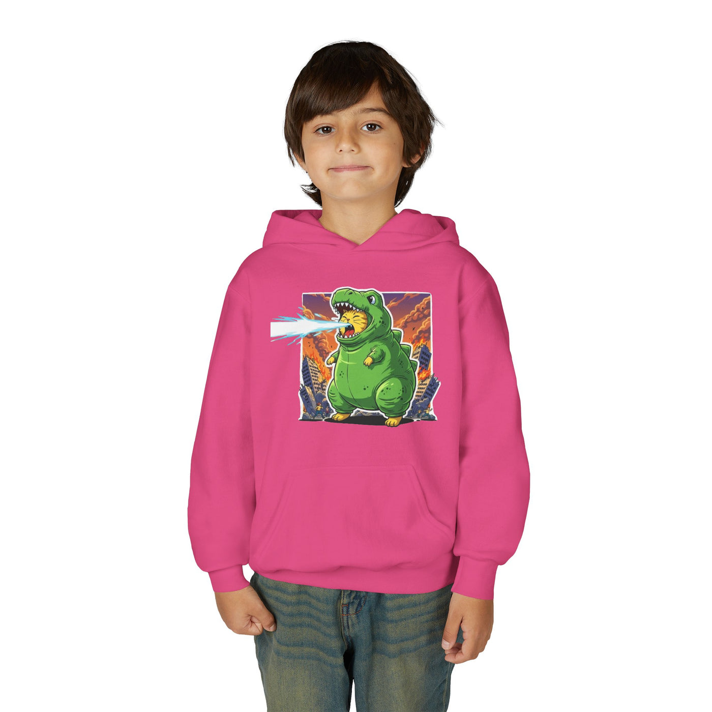 Cat cosplay Godzilla style 3 Unisex Kids Hoodie - Fun & Cozy Heavy Blend Sweatshirt with Cute Design
