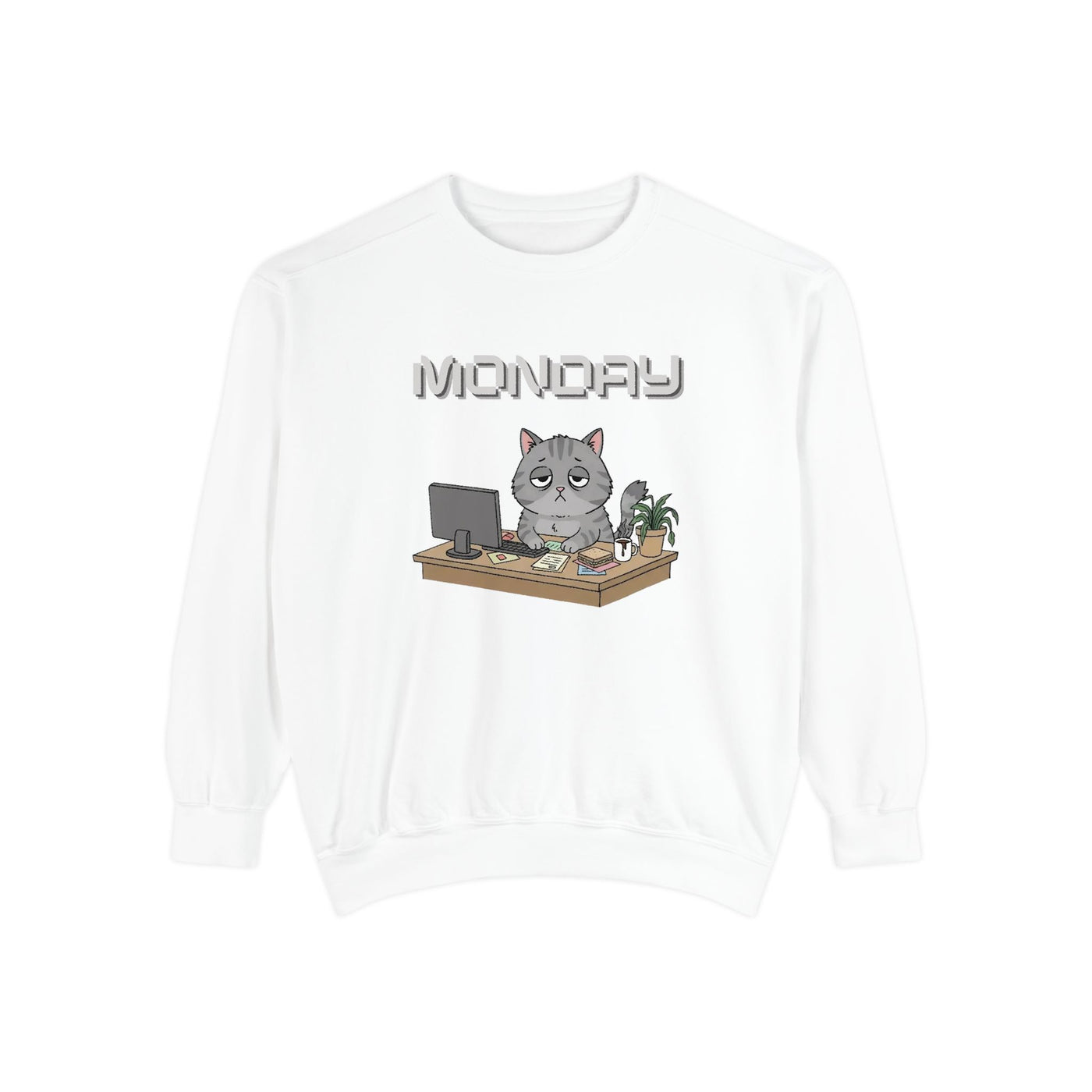 Monday Face Cat Stares Blankly Unisex Crewneck Sweatshirt style 2