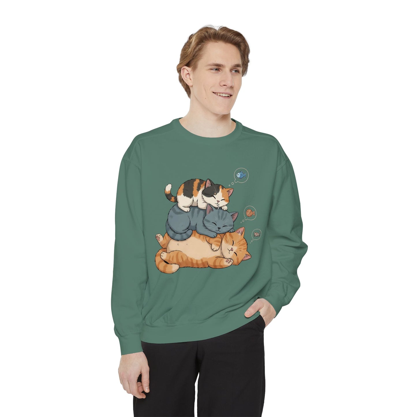 3 Cute Sleeping Cats Cozy Graphic Unisex Crewneck Sweatshirt style 2