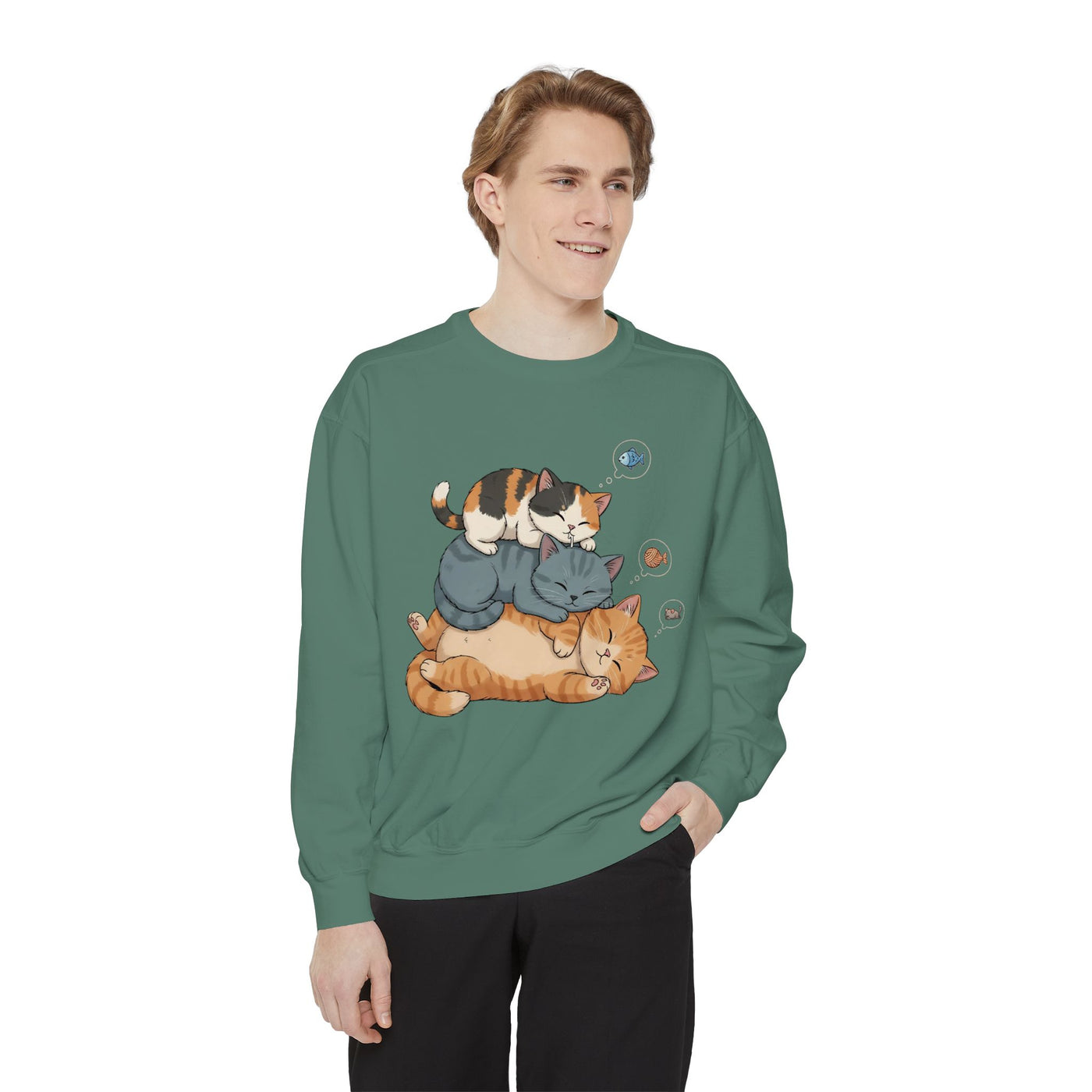3 Cute Sleeping Cats style 2 Cozy Graphic Unisex Crewneck Sweatshirt
