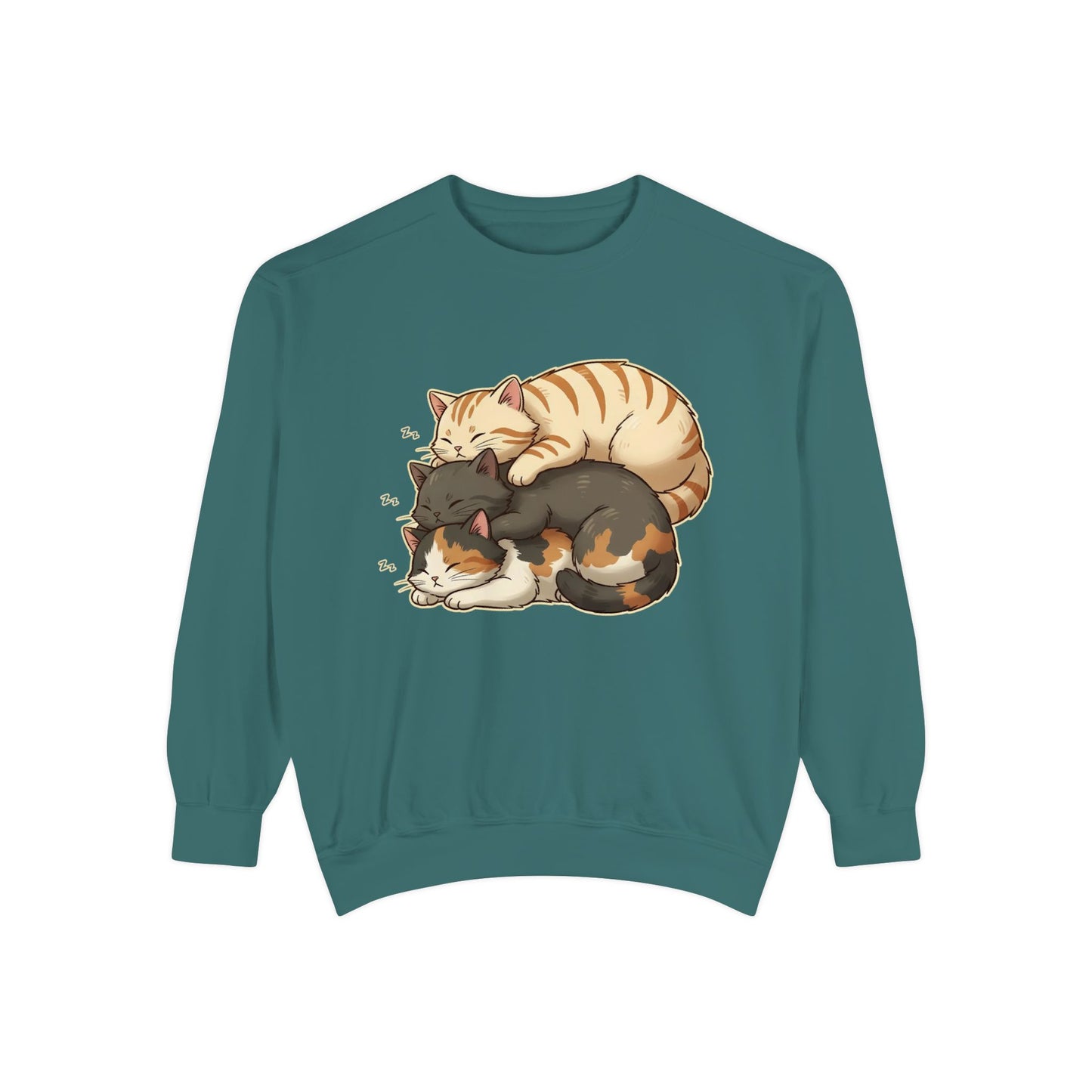 3 Cute Sleeping Cats Cozy Graphic Unisex Crewneck Sweatshirt style 4