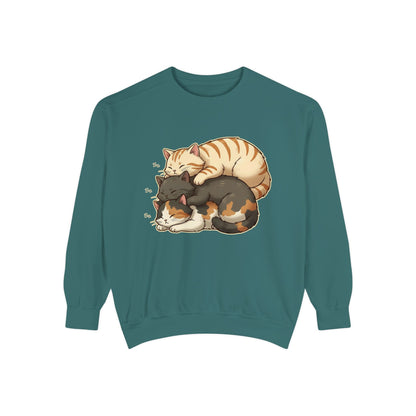 3 Cute Sleeping Cats Cozy Graphic Unisex Crewneck Sweatshirt style 4