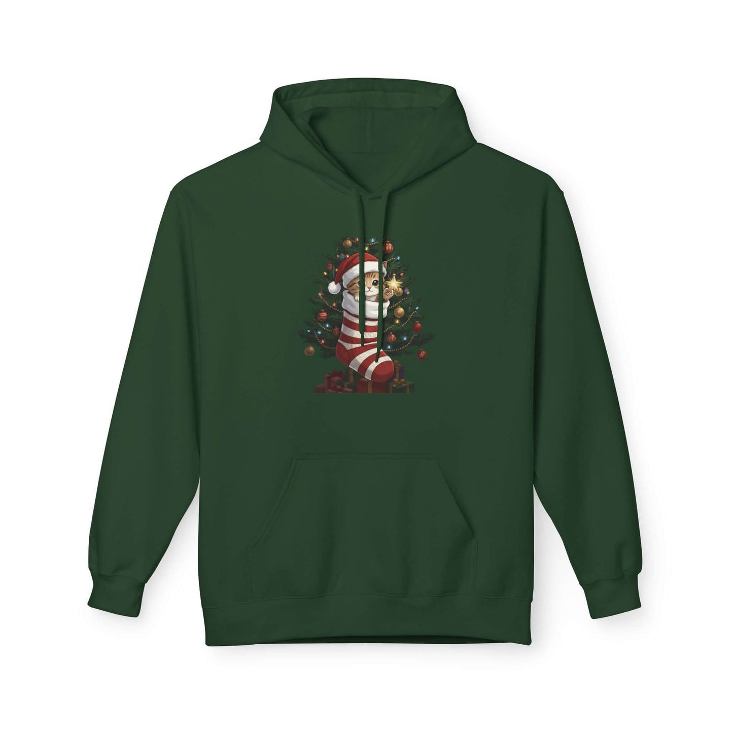 Kitten hiding in Christmas stocking Unisex Fleece Hoodie style 3
