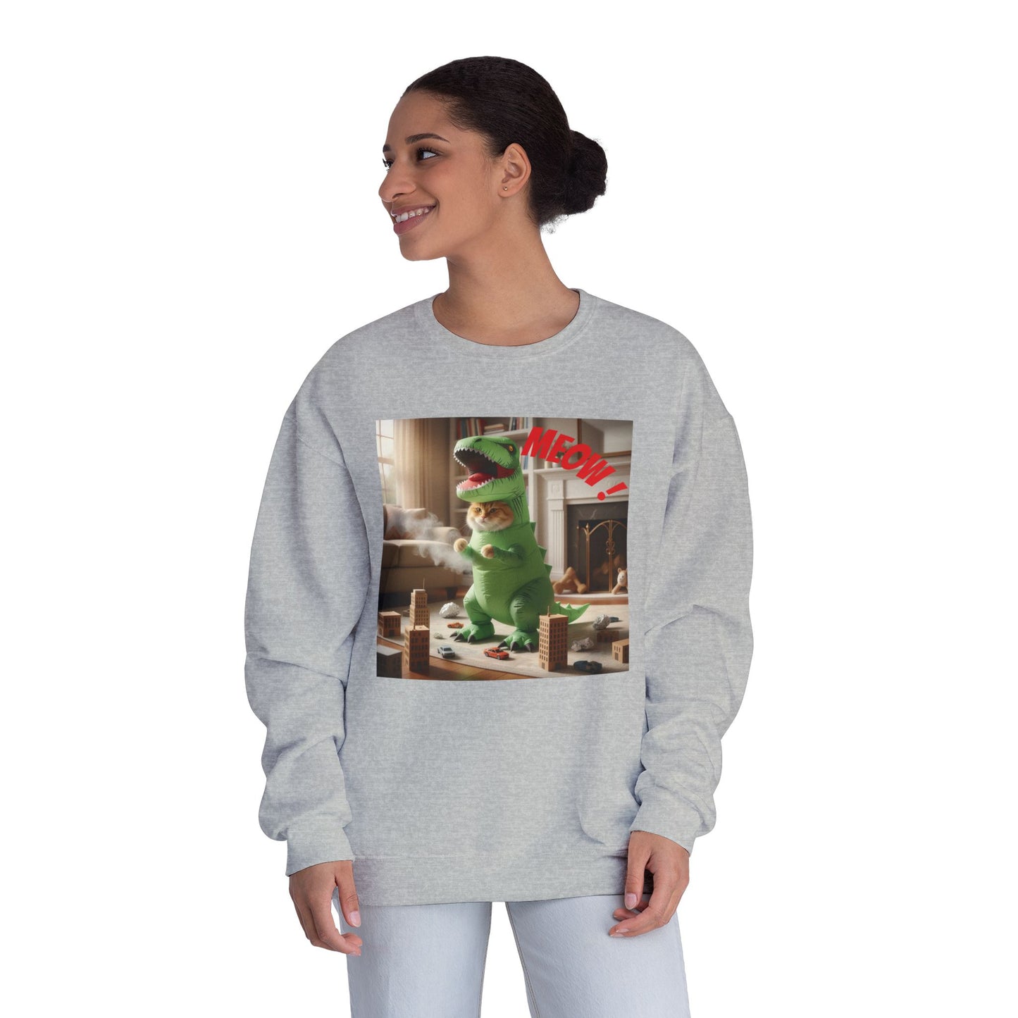 Tyrannosaurus Cat at home Unisex NuBlend Crewneck Sweatshirt