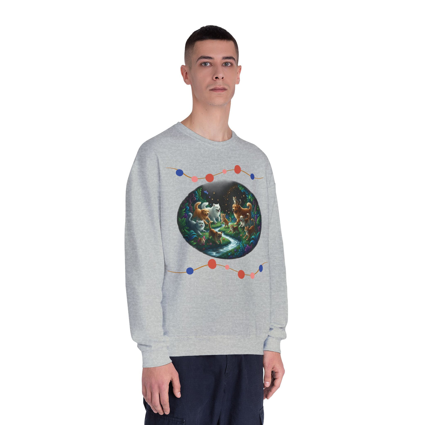Cats & Dogs Happy Garden 1 Unisex NuBlend® Crewneck Sweatshirt