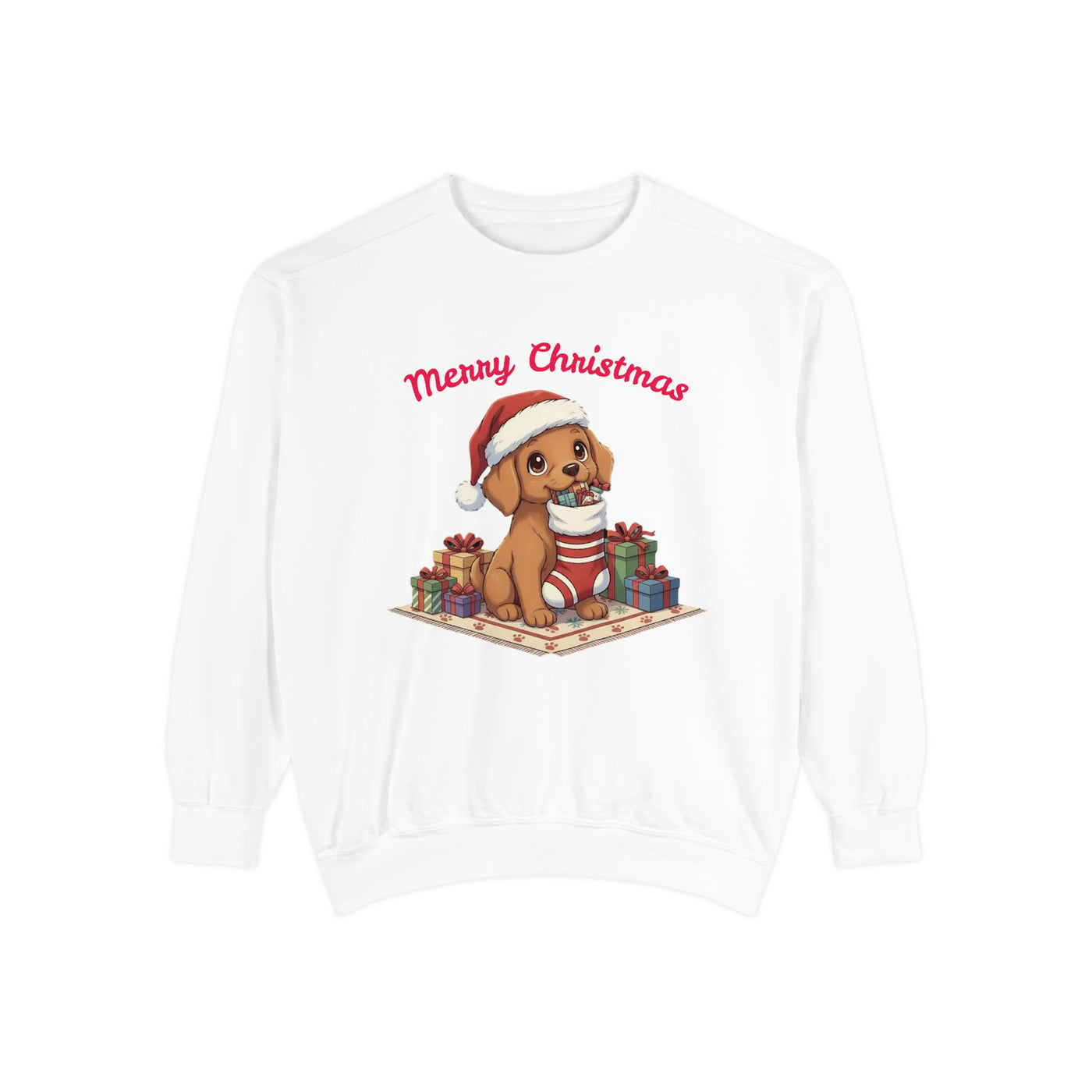 Cute Puppy waiting for Christmas presents style 2 Cozy Graphic Unisex Crewneck Sweatshirt