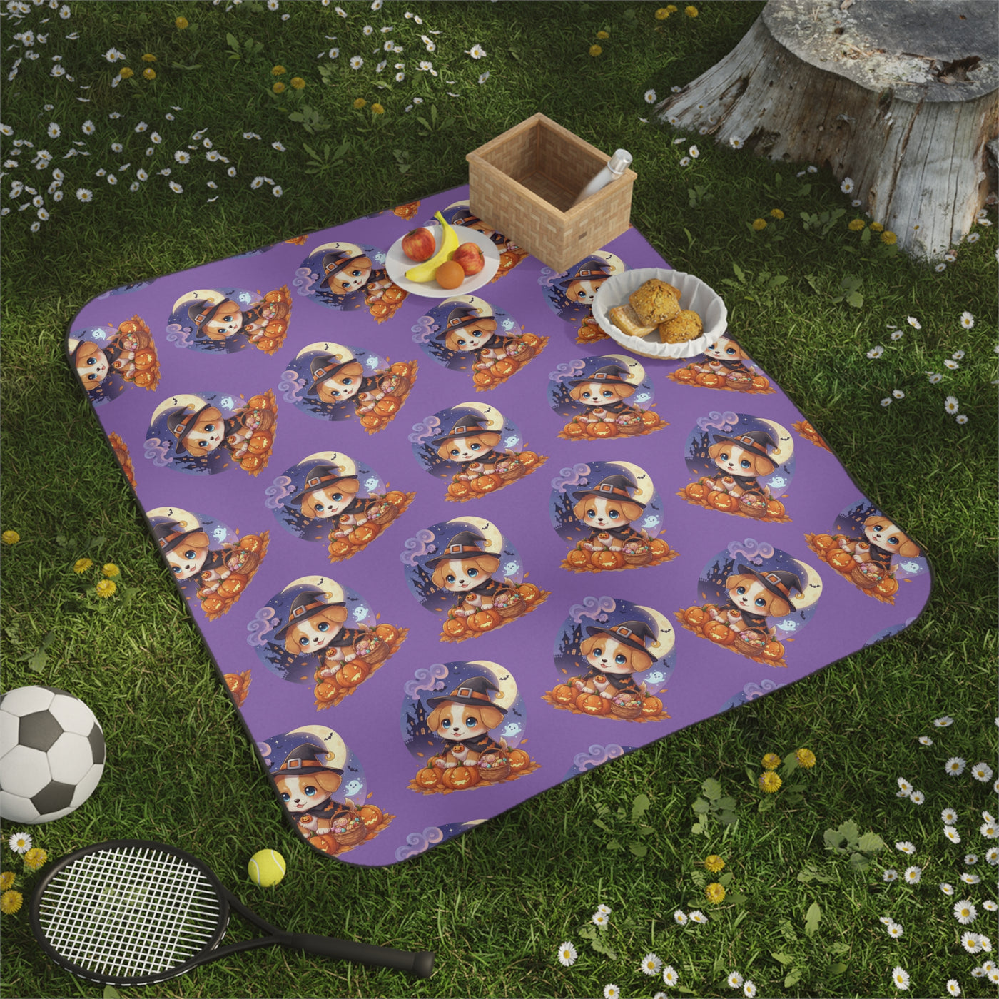 Halloween Dog Picnic Blanket for Outdoor Adventures, Fun, Family Gatherings, Summer Outings, BBQs, and Festivals