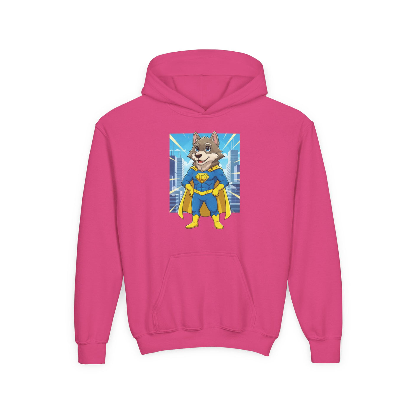 Dog cosplay Superman style 1 Unisex Kids Hoodie - Fun & Cozy Heavy Blend Sweatshirt with Cute Design