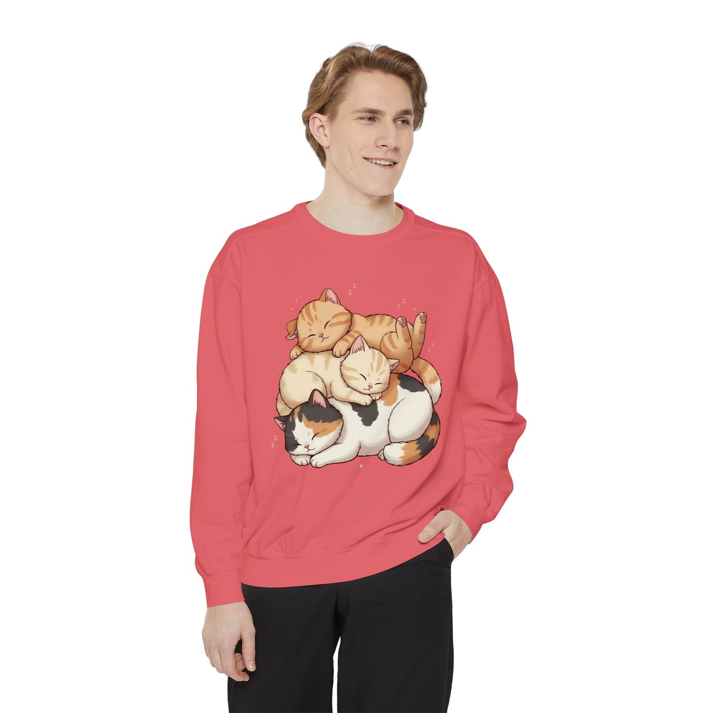 3 Cute Sleeping Cats Cozy Graphic Unisex Crewneck Sweatshirt style 1