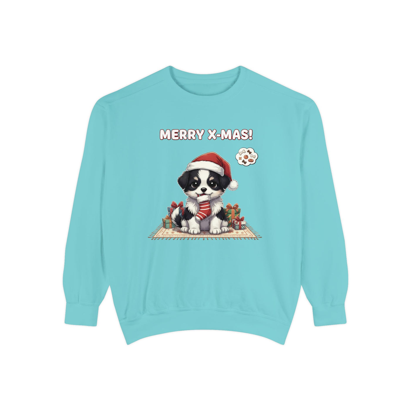 Cute Puppy waiting for Christmas presents style 7 Cozy Graphic Unisex Crewneck Sweatshirt