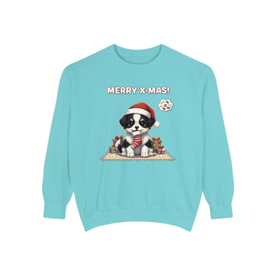 Cute Puppy waiting for Christmas presents style 7 Cozy Graphic Unisex Crewneck Sweatshirt