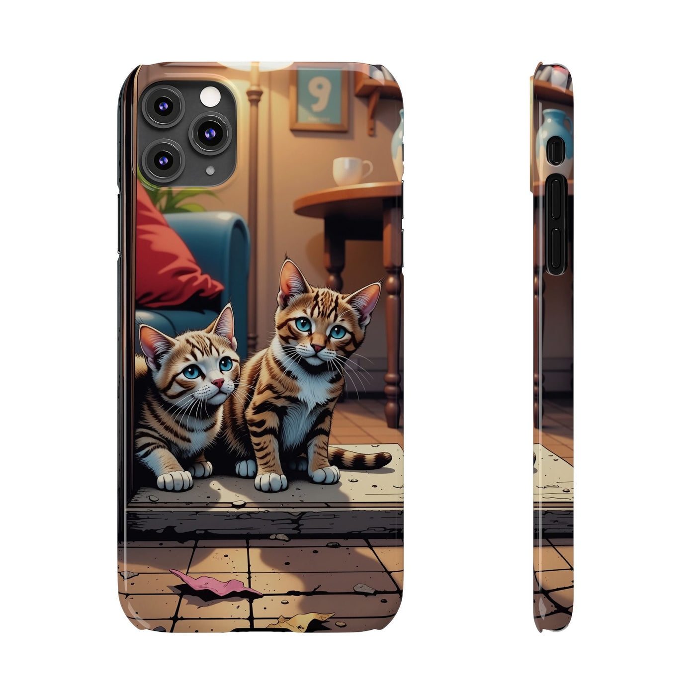 Cute Cats Slim Phone Case comic style 1, Cat Lover Gift, Impact-Resistant iPhone Case, Funny Pet Accessory, Unique Animal Design