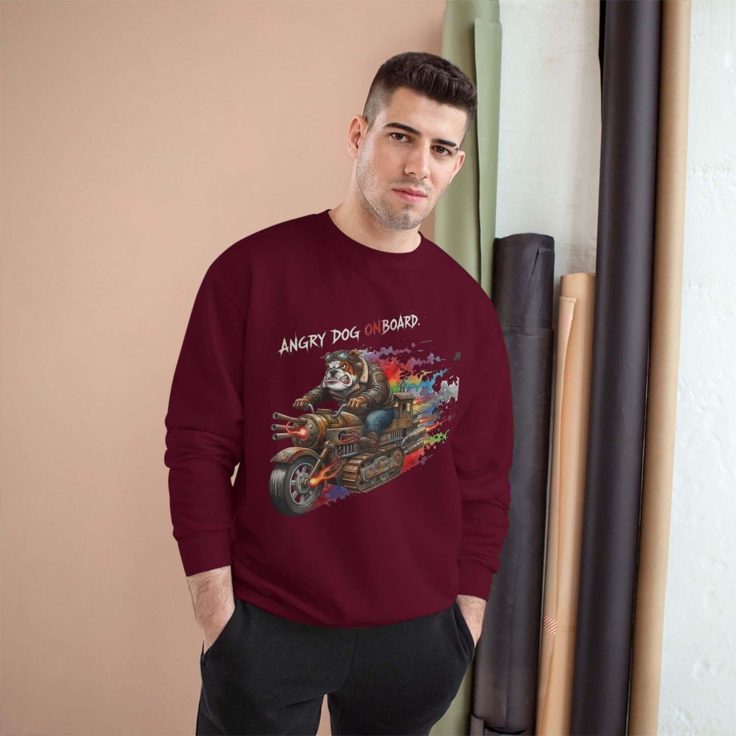 Angry Dog Onboard Graphic Champion Crewneck Sweatshirt style 1