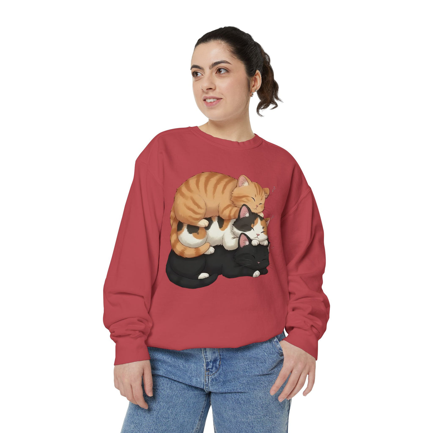 3 Cute Sleeping Cats style 5 Cozy Graphic Unisex Crewneck Sweatshirt