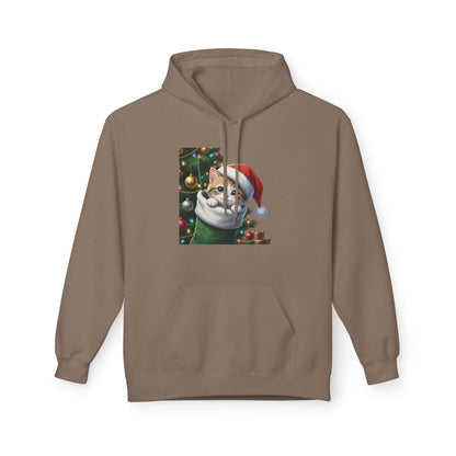 Kitten hiding in Christmas stocking Unisex Fleece Hoodie style 2