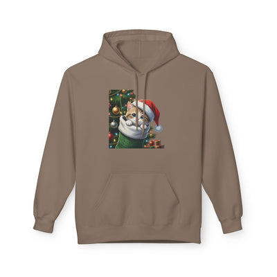Adorable kitten hiding in Christmas stocking style 2 Cozy Graphic Unisex Midweight Softstyle Fleece Hoodie