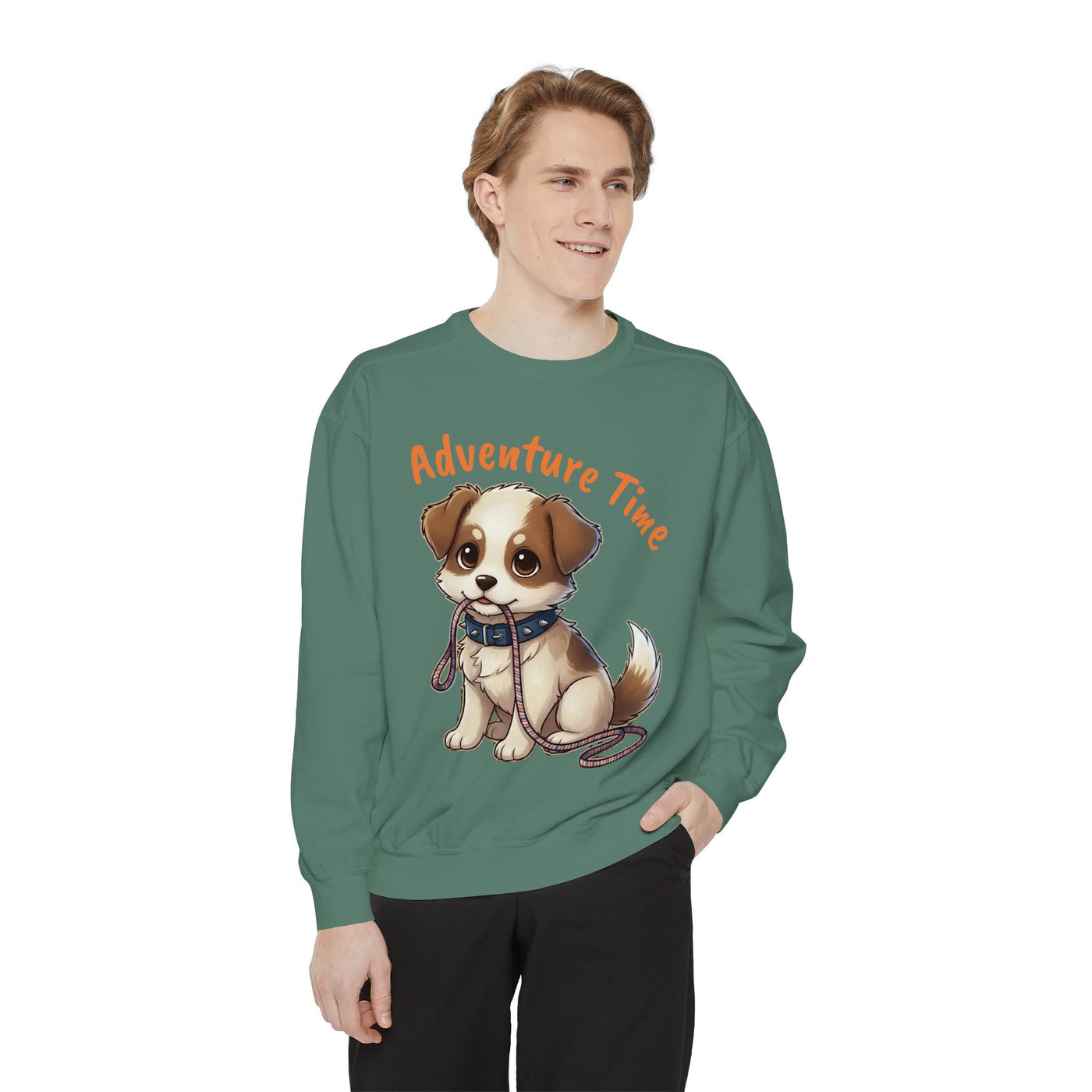 Cute Dog Walk Time style 4 Cozy Graphic Unisex Crewneck Sweatshirt