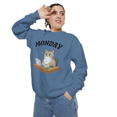 Monday Face Cat Stares Blankly Unisex Crewneck Sweatshirt style 4