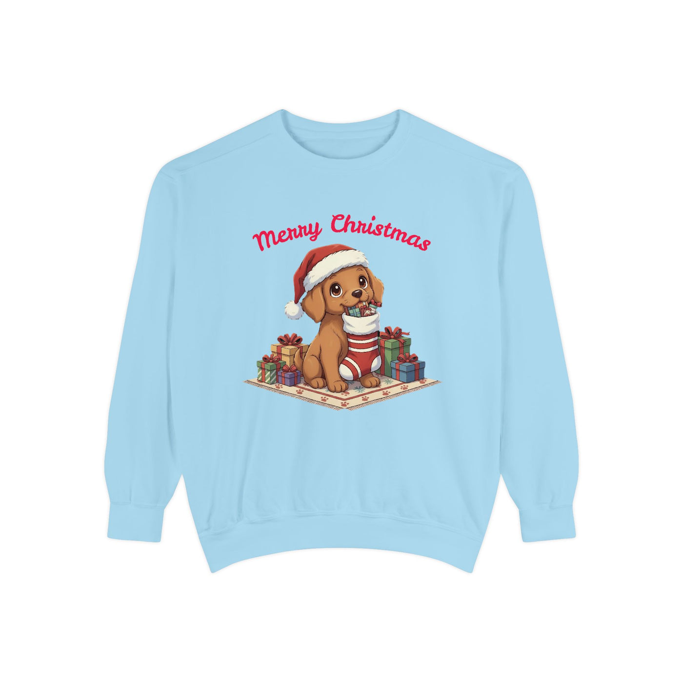 Cute Puppy waiting for Christmas presents style 2 Cozy Graphic Unisex Crewneck Sweatshirt