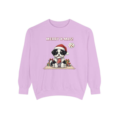 Cute Puppy waiting for Christmas presents style 7 Cozy Graphic Unisex Crewneck Sweatshirt