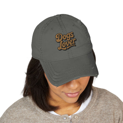 Dogs Lover Distressed Embroidered Cap Dad Hat Brown Words