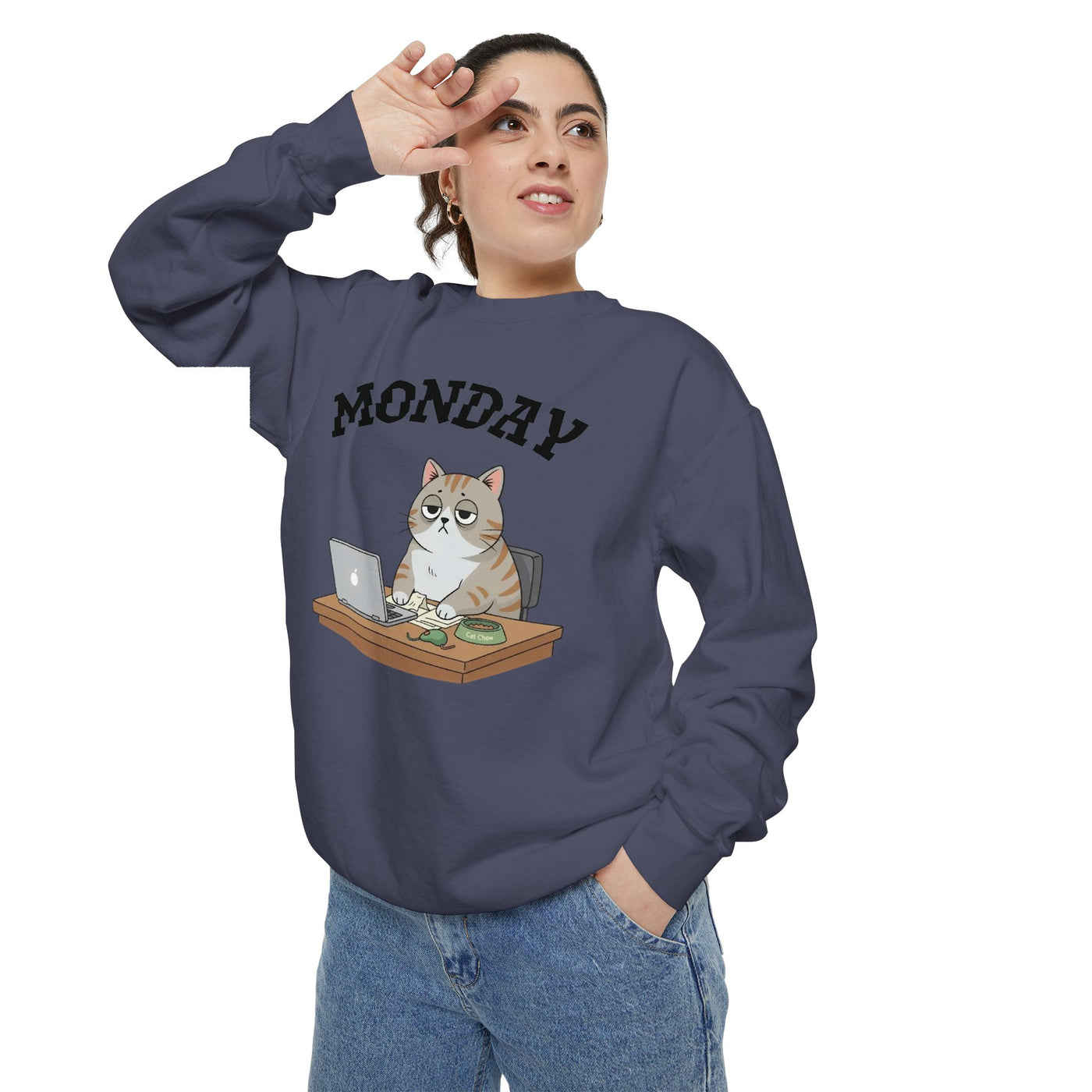 Monday Face Cat Stares Blankly Unisex Crewneck Sweatshirt style 4