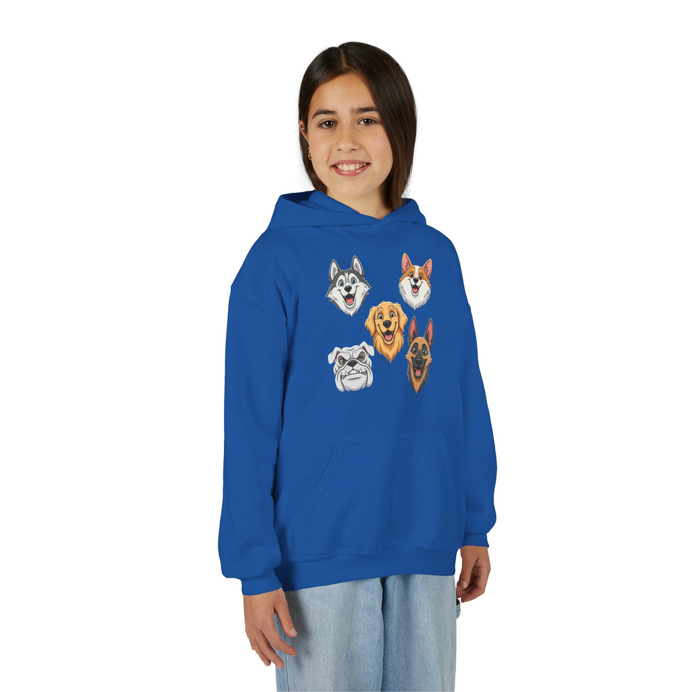 Cute Dog Heads Unisex Youth Hoodie, Fun Pet Lover Sweater, Kids Gift, Animal Lover Apparel, Perfect for Birthdays & Holidays