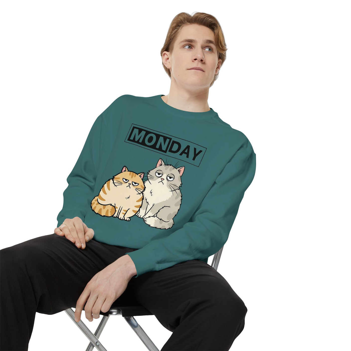 Monday Face Cat Stares Blankly Unisex Crewneck Sweatshirt style 1