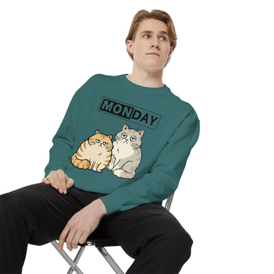 Monday Face Cat Stares Blankly Unisex Crewneck Sweatshirt style 1