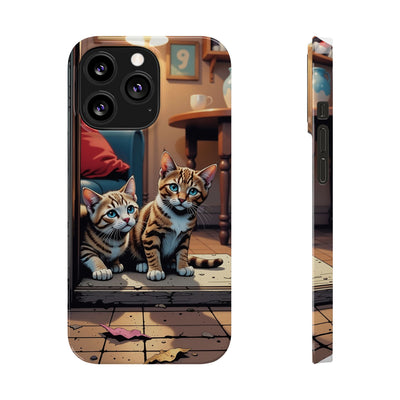 Cute Cats Slim Phone Case comic style 1, Cat Lover Gift, Impact-Resistant iPhone Case, Funny Pet Accessory, Unique Animal Design