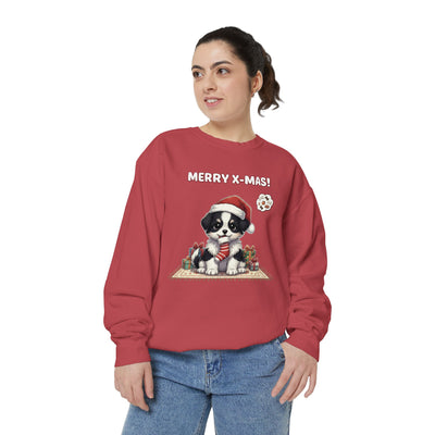 Cute Puppy waiting for Christmas presents style 7 Cozy Graphic Unisex Crewneck Sweatshirt