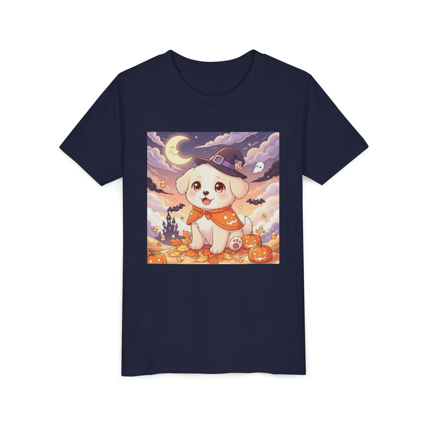 Halloween cute puppy anime style 2 Youth Tee, Short Sleeve T-Shirt, Kids Halloween Apparel, Cute Dog Tee, Fall Outfit for Children