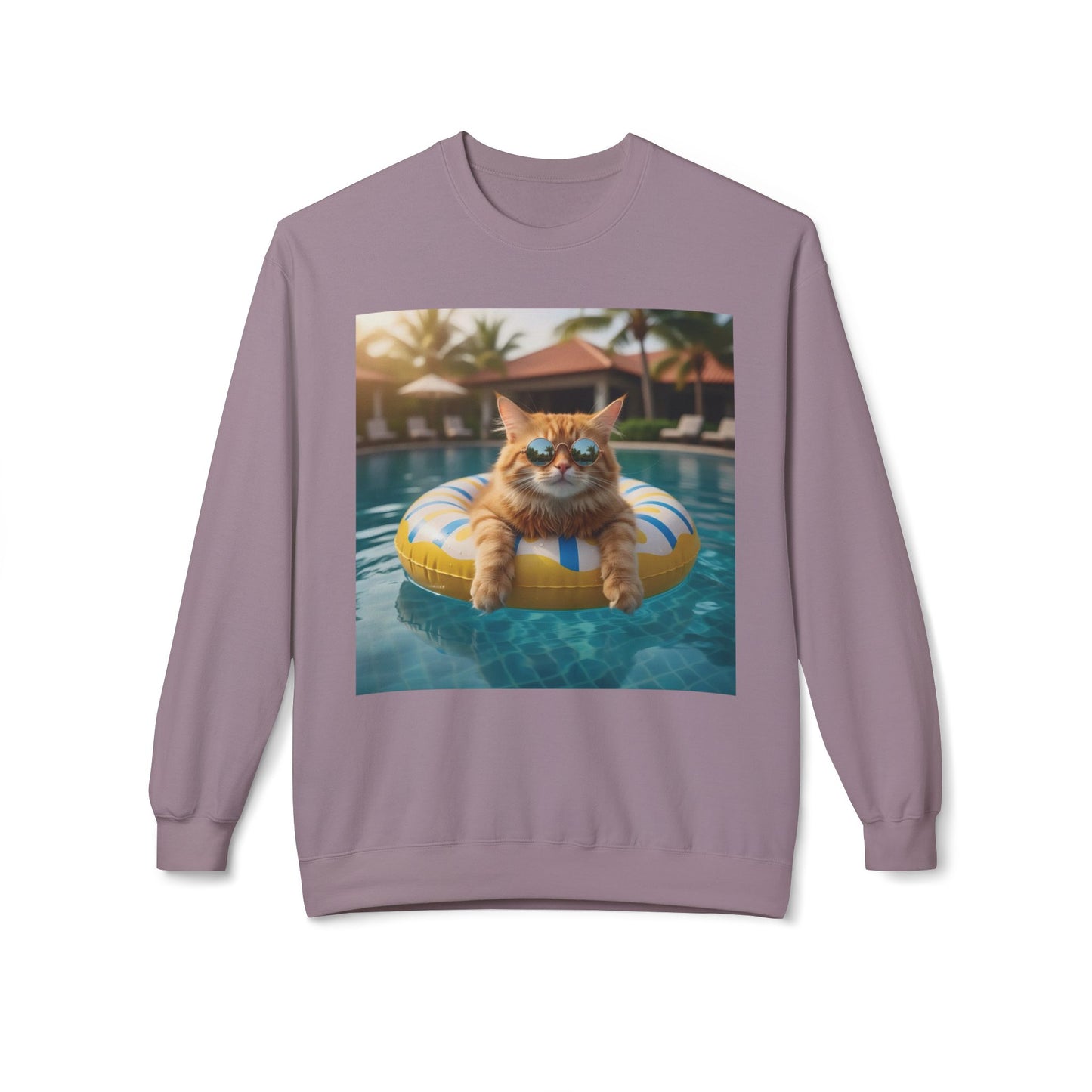 Swimming Pool Vibes Graphic Cat Unisex Crewneck Sweatshirt