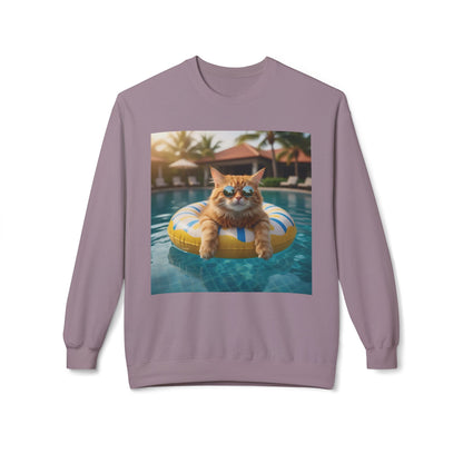 Swimming Pool Vibes Graphic Cat Unisex Crewneck Sweatshirt