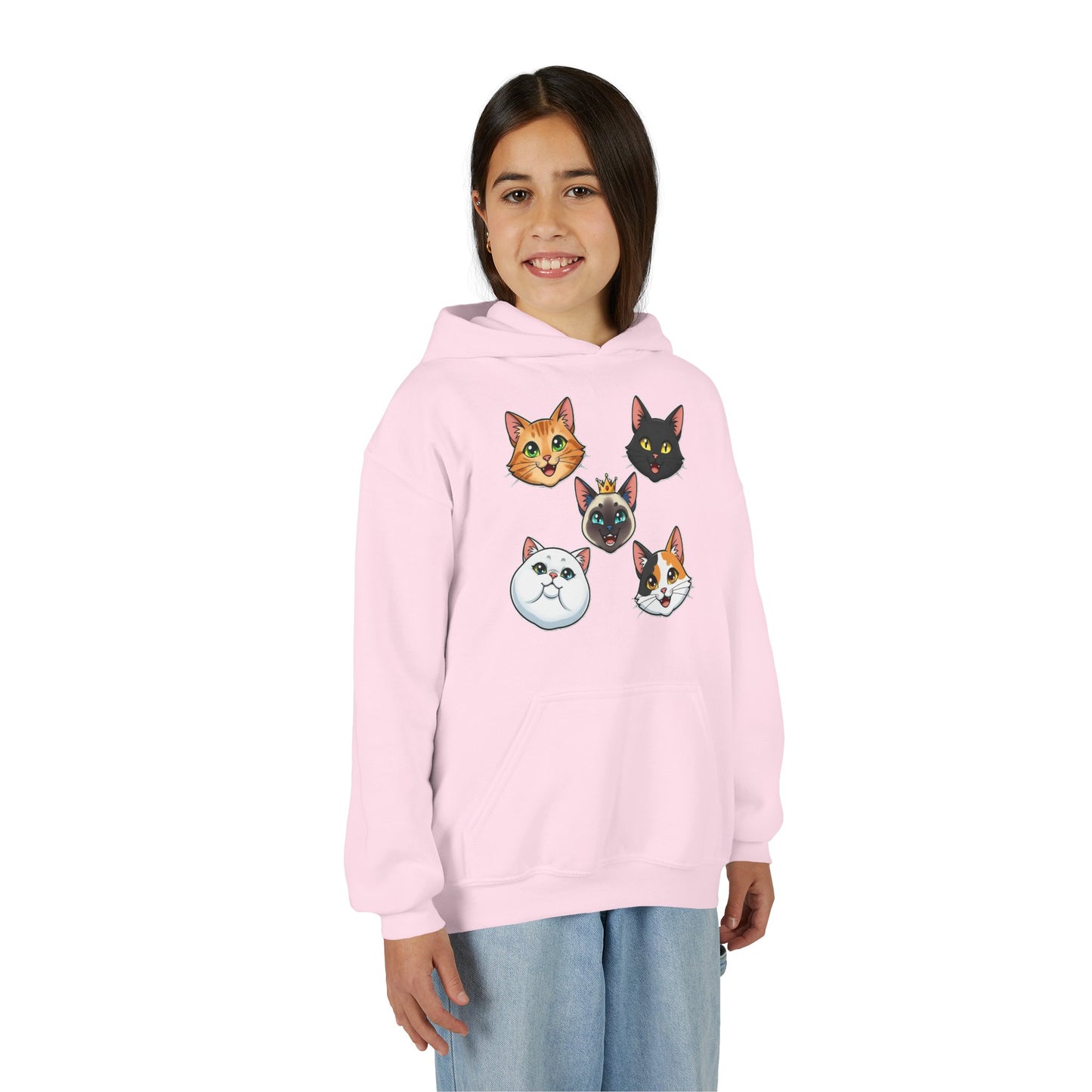 Fun Cat Heads Unisex Youth & Kids Heavy Blend Hoodie