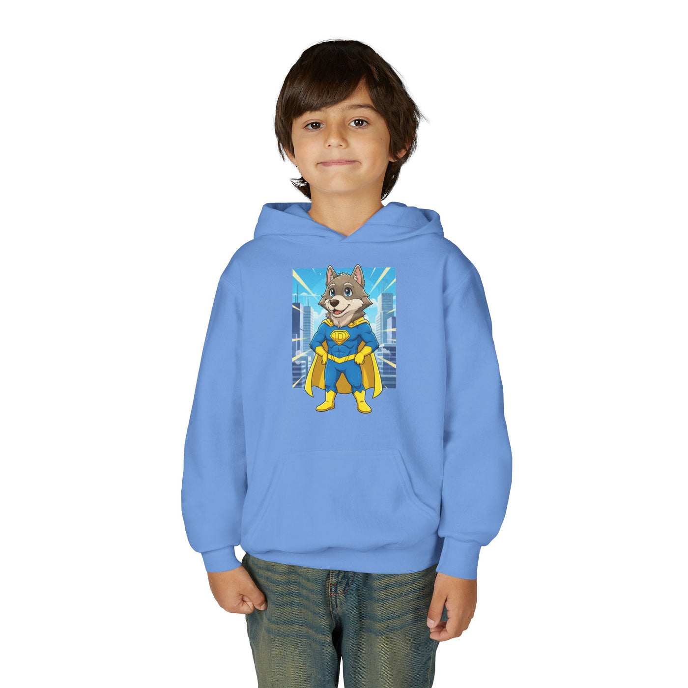 Dog cosplay Superman style 1 Unisex Kids Hoodie - Fun & Cozy Heavy Blend Sweatshirt with Cute Design