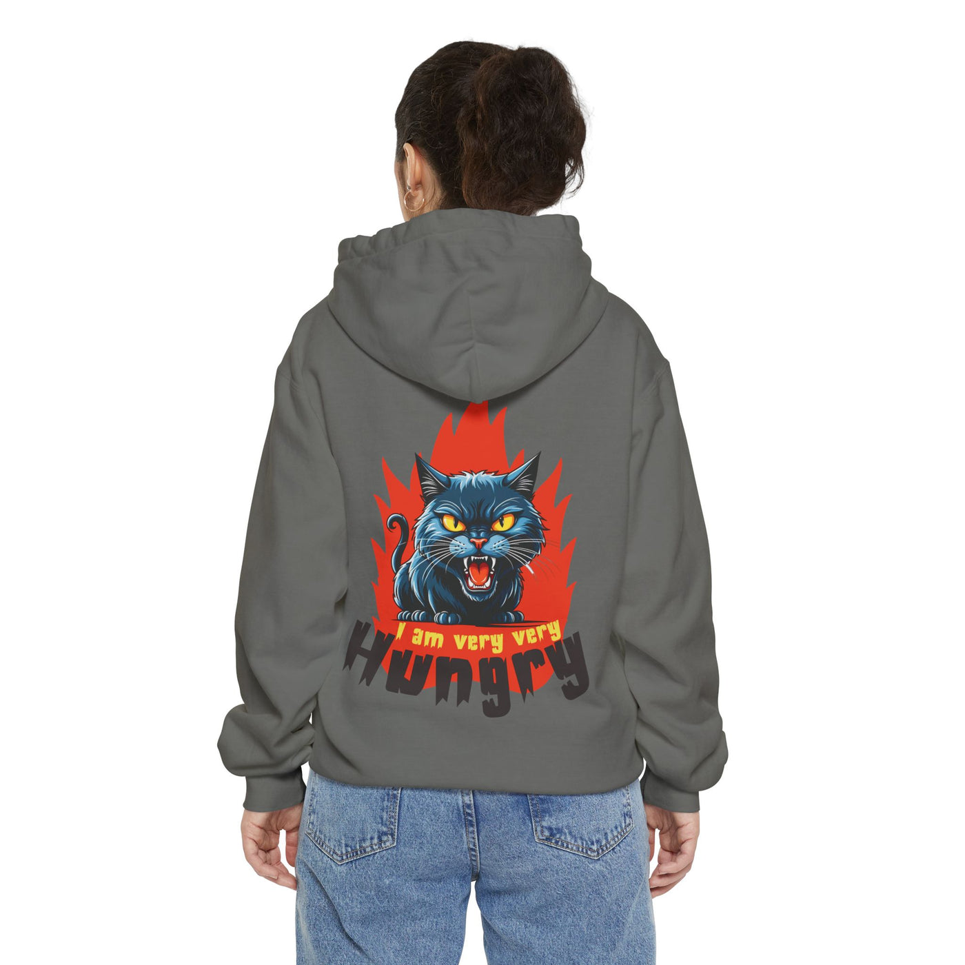 I am very very Hungry - Cartoon Cat Graphic Unisex Pullover Hoodie