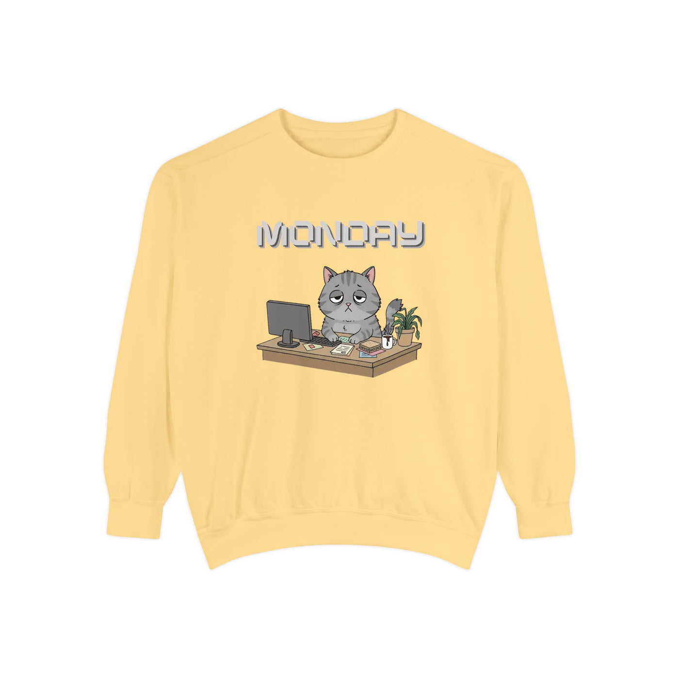 Monday Face Cat Stares Blankly Unisex Crewneck Sweatshirt style 2