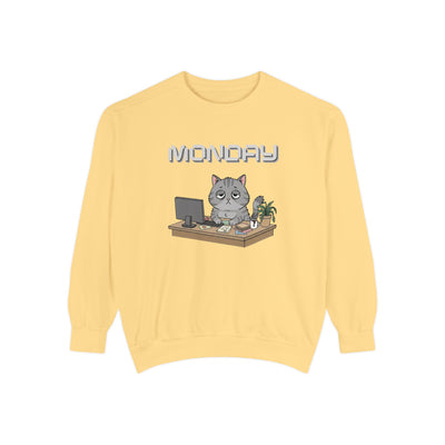 Monday Face Cat Stares Blankly Unisex Crewneck Sweatshirt style 2